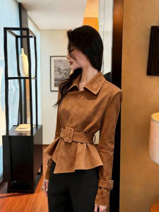 QFN | Elegant Suede Lapel Waist-Tie Jacket