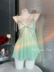 Ice Clear เซ็กซี่ กระโปรงสั้น ตาข่าย ด้านหน้าซีทรู ผ่าชาย ชุดราตรีวันที่บาง สไตล์ Pure Desire ผู้หญิง ชุดอยู่บ้าน คอวี แขนกุด