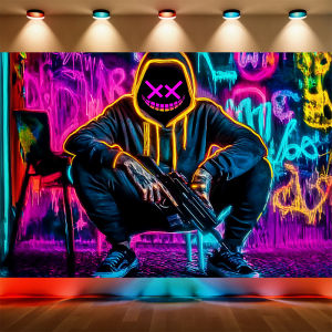 VIKAMA Hợp Thời Trang Neon Graffiti Họa Tiết Mặt Cười Treo Tường Tấm Thảm Thời Trang Phòng Khách Cá Tính Tính Năng Trang Trí Tường Polyester