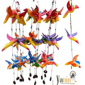 โมบายแขวน นกไม้แกะสลักสาย3ตัวพร้อมหาง (พร้อมส่ง)
