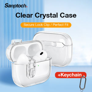 Sanptoch Crystal Clear Airpods Case For Airpods Pro2 2023 / 2022 Secure Lock Clip Protective Soft Casing For Airpods 3rd 2 1 Transparent Shockproof Cover With Lanyard