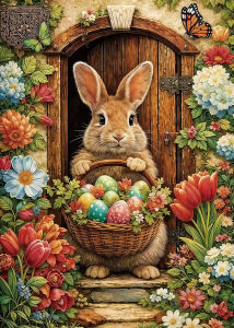 500 1000 1200 2000pcs Jigsaw Puzzle Doorstep Bunny Brown Rabbit At Cottage With Easter Eggs And Tulips For Adult Home Decor Gift