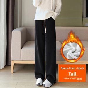 YAMIANNV | Plus Size Casual Pants Thickened Warm Fleece Wide Leg Womens Sports Trousers High Waist Long Autumn Winter European Cotton Velvet Loose Fit