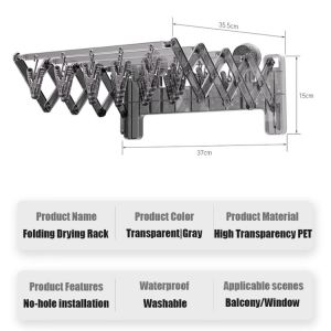 Invisible Folding Suction Cup Socks Drying Rack Plastic Wall Mounted Clothes Rack Multi-Function Hanger With 20 Clips