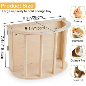 Heavy Duty Wood Hay Dispenser Large Volume Hanging Rack for Bunny Rabbit Guinea Pig Chinchilla Ferret Hutch Accessories
