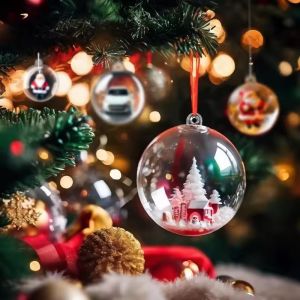 10Pcs Transparent Christmas Balls Plastic Fillable DIY Empty Ball Hanging Ball for Xmas Tree Pendant Ornaments New Year Party Decor