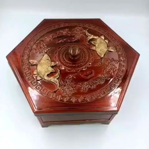 Hộp Đựng Mứt Tết Nhựa Giả Gỗ Khay Đựng Bánh Kẹo Cá Chép Vàng