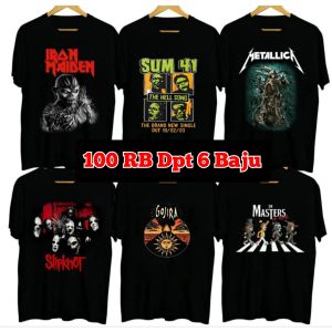 Kaos Band 100rb dapat 6 Baju lengan pendek Kaos pria