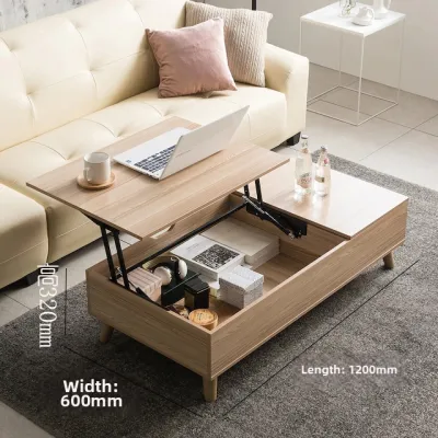 Adjustable Modern Minimalist Hydraulic Damping Coffee Table Nordic Style Foldable with Drawer Small Table Solid Wood Eco Board