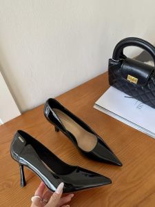 2025 New French Style High Heels Womens Thin Heel Pointed Toe Patent Leather Commute Professional Match Heightening Single Shoes