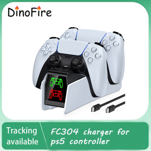 DinoFire Charging Station for PS5 Controller - Dual Fast Charger Dock for 2 DualSense Controllers Type-C Gaming Accessories
