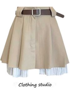 Fashion High Waist Khaki Pleated Mini Skirt Womens Summer 2025 New Small Design Sense Splicing A-Line Short Skirt
