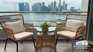 Outdoor Coffee Table Set | 2 Chairs + 1 Table | PE Rattan Patio Furniture | Balcony Garden Terrace Sofa Set | Cushions Included | Ready Stock Singapore