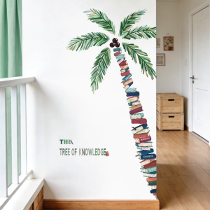 Decal Dán Tường Cây Dừa Tri Thức Có Keo Sẵn 87x155cm – Trang Trí Góc Học Tập
