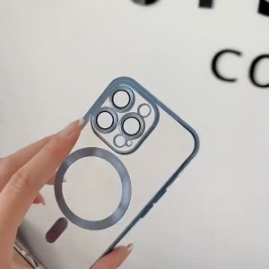 🔥ส่งจากไทย🔥เคสไอโฟน 11 เคสไอโฟน 13 สำหรับ Magsafe เคสชาร์จไร้สายใสดูหรูหราสำหรับ iPhone 15 14 13 12 11 Pro Max Plus พร้อมเลนส์ป้องกันปลอกซิลิโคนแม่เหล็ก
