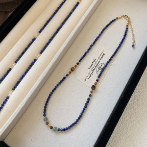 Natural Qingjin Stone Pearl Necklace for Women New Chinese Style Luxury Minimalist Blue Lockbone Chain Jewelry Accessory