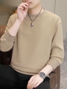 HENGYUANXIANG | เสื้อยืดคอกลมแขนยาวปักลายสำหรับผู้ชาย เสื้อผ้าทำงานฤดูใบไม้ร่วง/ฤดูใบไม้ผลิ ทรงหลวม สไตล์นักเรียน แบรนด์ Hengyuanxiang