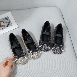 Girls Elastic Strap Crystal Shine Soft Bottom Single Shoes Spring Autumn New Style Parent-Child Princess Shoes Childrens Footwear