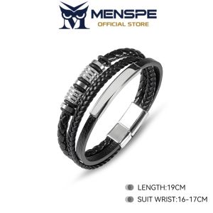 MENSPE Mens Bracelet Woven PU Leather Rope Silver Stainless Steel Jewelry Bracelet Fashion Magnetic Buckle Bracelet Boyfriend Gift Fashion Jewelry Accessories for Men Gift Package