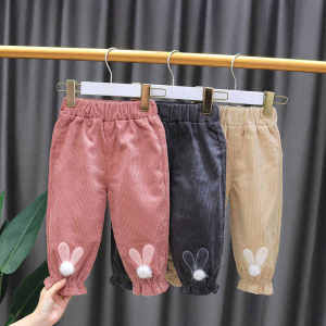 Girls Corduroy Pants Spring Autumn New Style Childrens All-Match Outwear Long Trousers Trendy Baby Clothes Korean Version