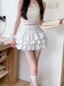 กระโปรงสั้นทรงเค้กเอวสูงสไตล์เกาหลีหวานๆ สำหรับผู้หญิง ฤดูใบไม้ผลิและฤดูใบไม้ร่วง กระโปรงสั้นทรงเอเข้ารูป แฟชั่นฤดูใบไม้ร่วง