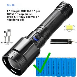 Đèn Pin Chiến Thuật Công Suất Cao XHP360 Nguồn Sáng Kép 7 Chế Độ Đèn Lồng Có Thể Sạc Lại Có Đèn Báo Đèn Pin Nhôm Chống Nước Cho Trường Hợp Khẩn Cấp Ngoài Trời
