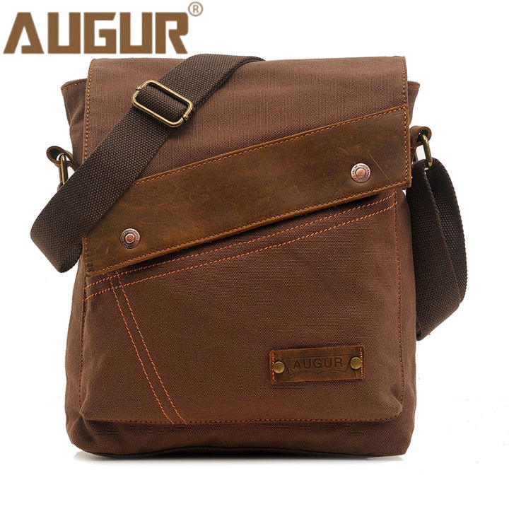 AUGUR Canvas Tote Travel Coach Crossbody Bag Chest Shoulder Body Leather Sling Bag Men Women Coffee Messenger Bag