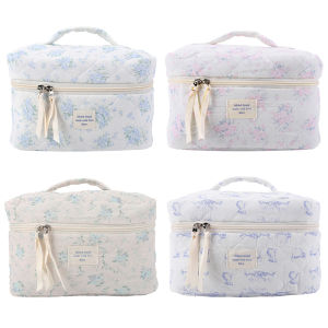 5TH Women Travel Cosmetic Bag Large Capacity Quilted Cosmetic Organizer Bag Aesthetic Makeup Storage Bag Floral Toiletry Bag