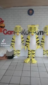Kostum Maskot Badut Macan Kuning Corak Setelan Dewasa Lucu