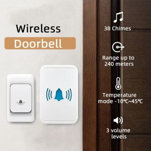 Wireless Doorbell Waterproof Easy Installation Door Bell with 38 Chimes 3 Volume Levels and 800Ft Range for Business Store Home