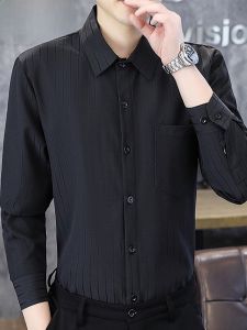 HENGYUANXIANG | Warm Fleece Lined Thick Long Sleeve Casual Shirt For Men Autumn Winter Striped Pocket Design Polo Neck Standard Fit Fashionable Urban Style