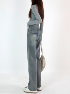 High Waist Wide Leg Denim Jeans Womens Loose Straight Retro Drapey Floor-Length Fleece Lined Thickened Winter Extended Pants