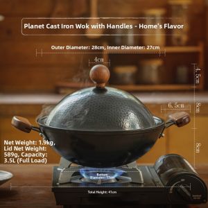 SHUEHO | Coating-Free Cast Iron Wok with Dual Handles