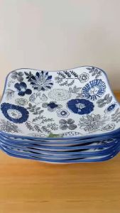 Minimalistic Nature Blues Square Soup or Fruit Plate Size 8 inches Porcelain - Ceramic - Microwave safe