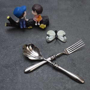 Elegant Roman Column Handle Food Grade 304 Stainless Steel Fork Petal Rice Spoon Fruit Salad Fork Fine Dining Western Cutlery