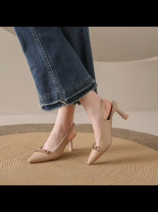 WALKINGSHOW Womens Elegant High Heels Pointed Sandals For Women For Office Leather#WL529