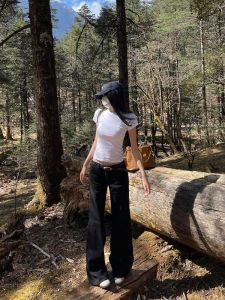 plus Size Black Vintage Washed Bell Bottom Jeans Womens Autumn Winter Low Waist Slim Straight Loose Flared Pants