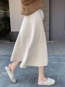 Emily Clud Recommended Knitted High Waist Midi Skirt Womens Autumn Winter Thickened Woolen A-Line Umbrella Skirt