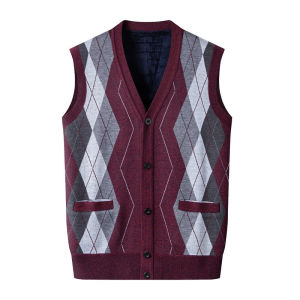 Áo Ghi Lê Nam Cổ V Dệt Kim Họa Tiết Argyle Không Tay Kiểu Dáng Lịch Lãm Chất Liệu Polyester Họa Tiết Kẻ Caro Thích Hợp Mặc Mùa Xuân Thu.