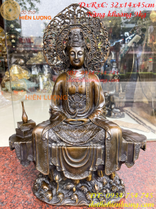 Tượng phật bà quan âm cao 45cm bằng đồng màu hun giả cổ cực đẹp ngang 32cm sâu 14cm nặng 9kg