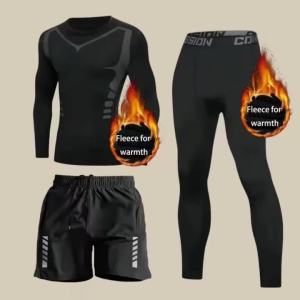 Mens warm base high elasticity set for autumn and winter running training quick drying clothes gym compression sportswear