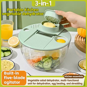 Space Saving 2 Layer Grade 3-in-1 Stainless Steels Vegetable Spinner Salad Dryer Hand Spin Double Basket Kitchenwares