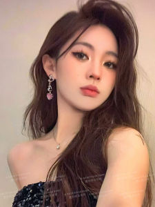 Pink Heart Shaped Long Elegant Earrings for Girls Face Slimming Fashion Jewelry Alloy Material Korean Style Bell Pattern