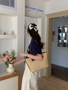 Retro Large Capacity Straw Woven Shoulder Bag Womens 2025 Spring Summer New Beach Style Basket Tote Bag Casual Pure Color