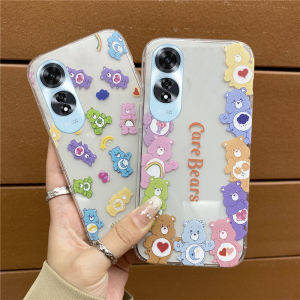 Hot Phone Case OPPO A60 A79 A18 A38 A58 A78 A98 A17 A17k NFC 4G 5G New Fresh Cute Cartoon Rainbow Bear Casing Creative Couple Kawaii Soft Back Cover 2024