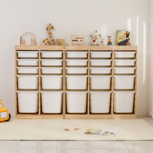 Large Capacity Solid Wood Living Room Wall-Mounted Toys Storage Cabinet