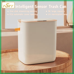 18L ถังขยะอัจฉริยะเซ็นเซอร์อัจฉริยะอัตโนมัติกันน้ำมีเชือกผูกถังขยะกล่องเก็บของบรรจุขยะอัตโนมัติระดับไฮเอนด์ที่เรียบง่ายปกคลุมไปด้วยฝาปิด