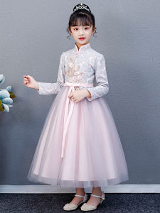 Princess Style Girls Dress Winter Childrens Fleece-lined Cheongsam Skirt Long Sleeve A-line Skirt Daily Wear Polyester Fiber