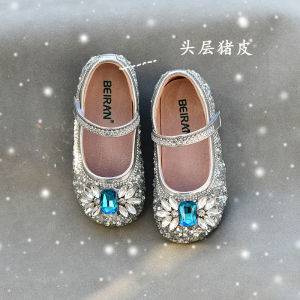 Princess Crystal Performance Shoes Silver Gem Girls Single Shoes Ballet Slippers Childrens Leather Shoes Fairy Tale Slippers