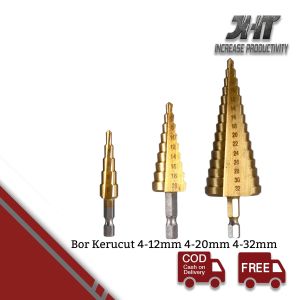 JHT Mata Bor Bertingkat Pagoda Kerucut 4-12mm 4-20mm 4-32mm Titanium Satuan & Set 3pcs
